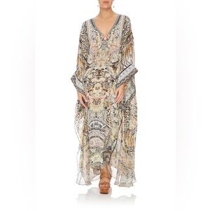 CAMILLA “Moto Maiko” silk boho kaftan maxi dress w kimono sleeves One Size